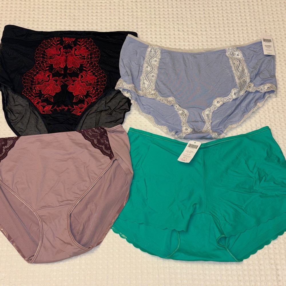 NEW Set 4 Soma XL Lace Trim Panties Boy Shorts Black Red Purple Green Blue